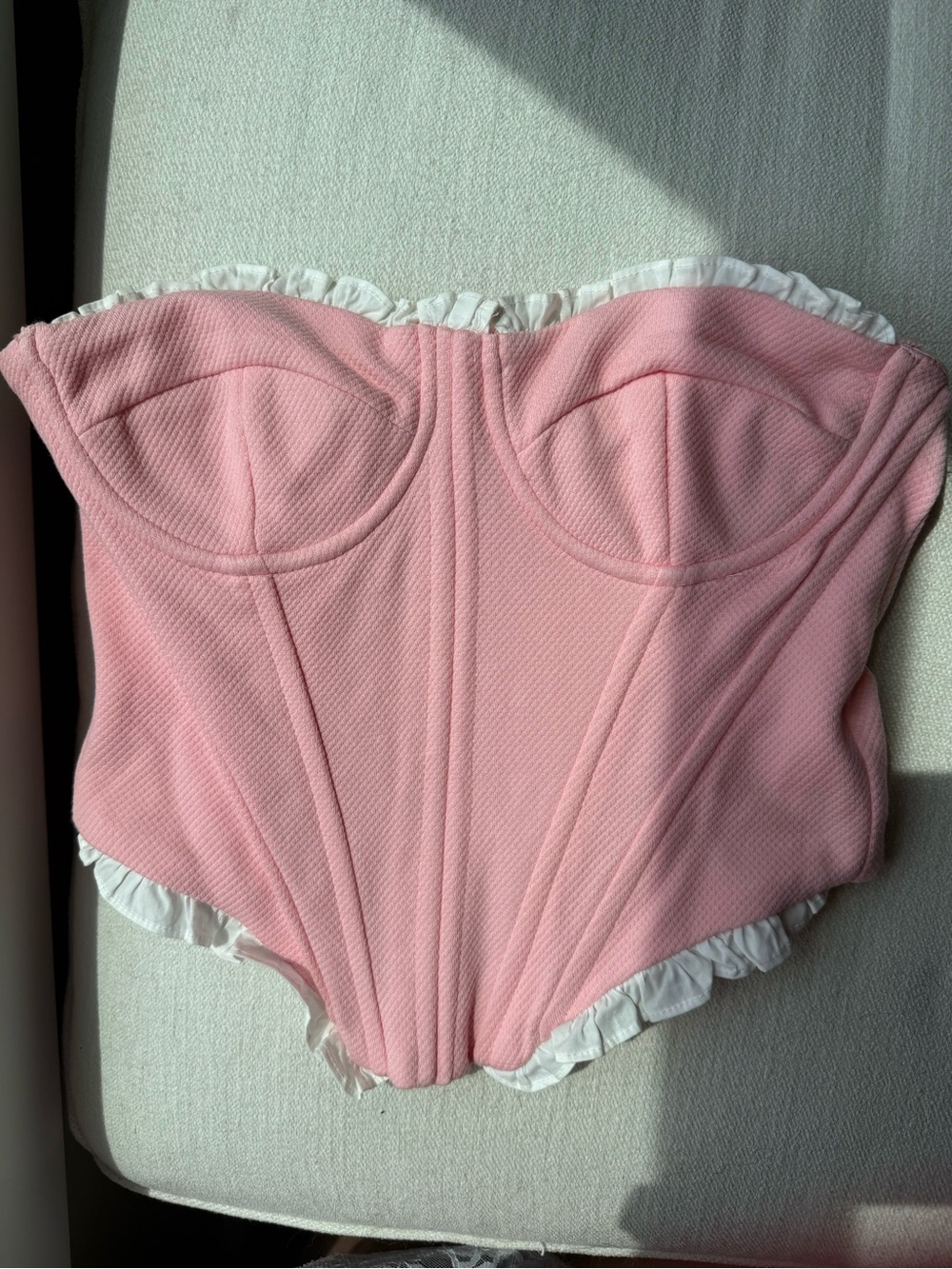 Edikted Pink Corset Bustier Top Ruffle Trim XS